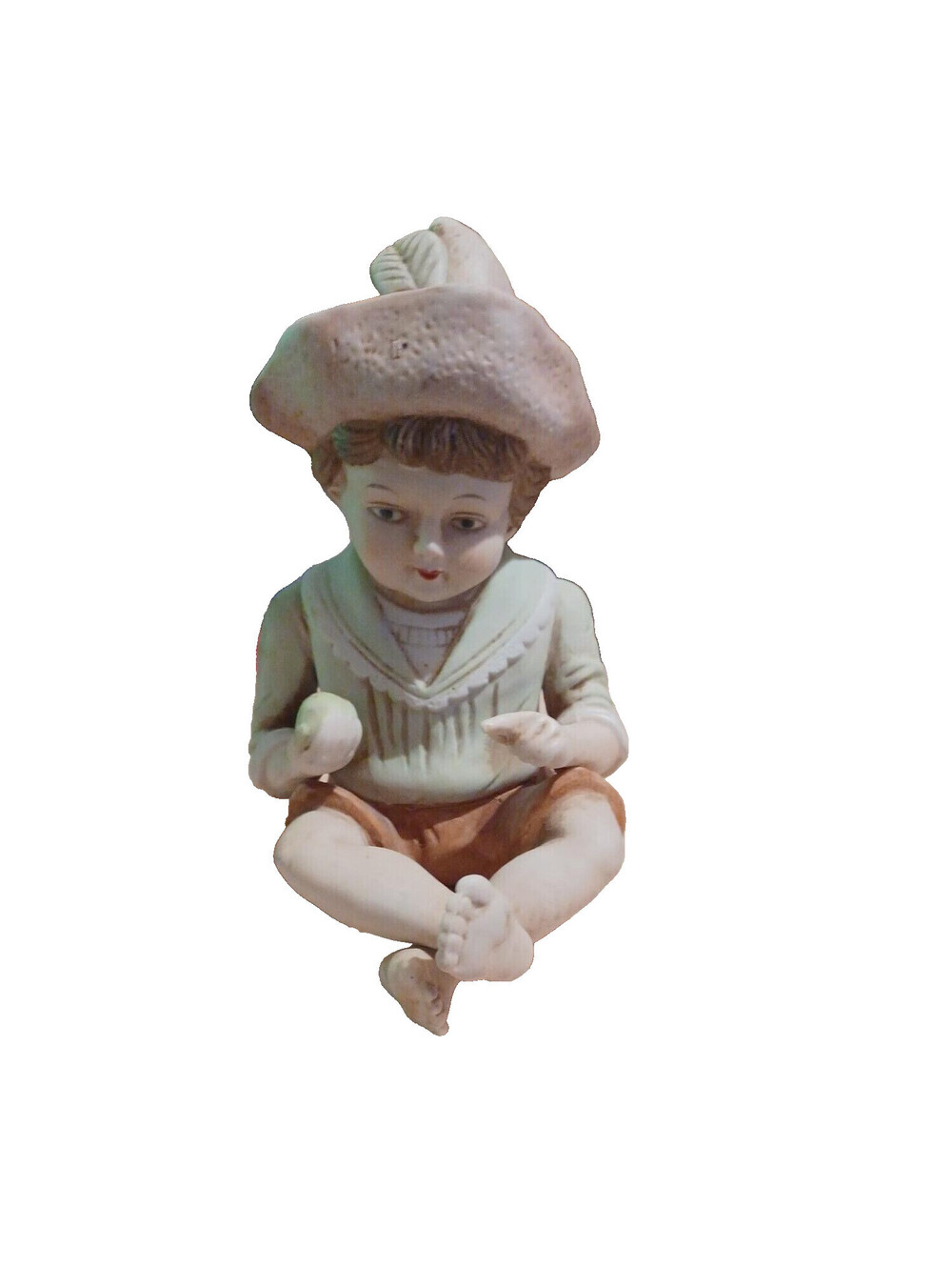 Vintage Hand Painted Piano Baby Boy Holding Apple Figurine
